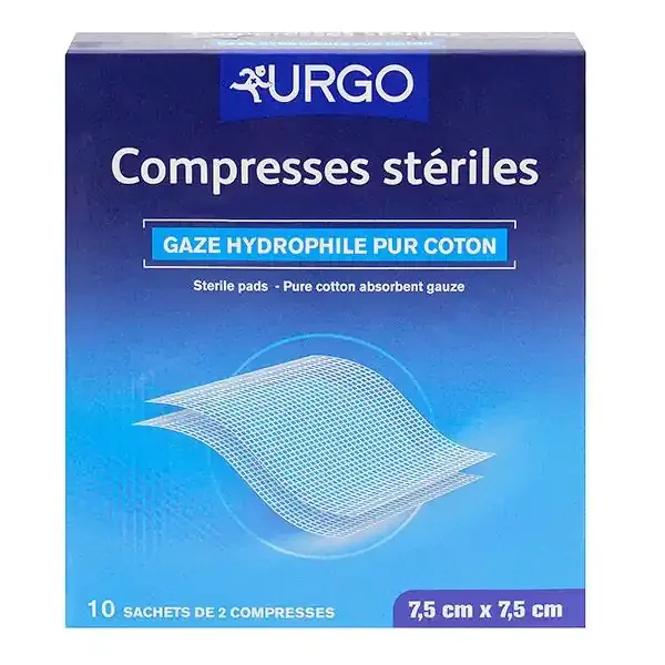 10×2 compresses de gaze stériles 7,5cmx7,5cm