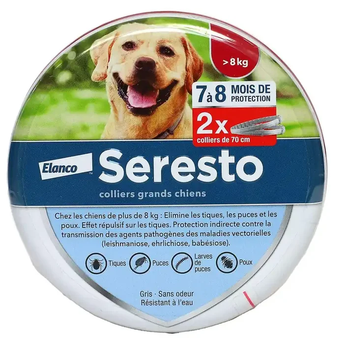 2 colliers Grands Chiens anti-parasitaire +8kg