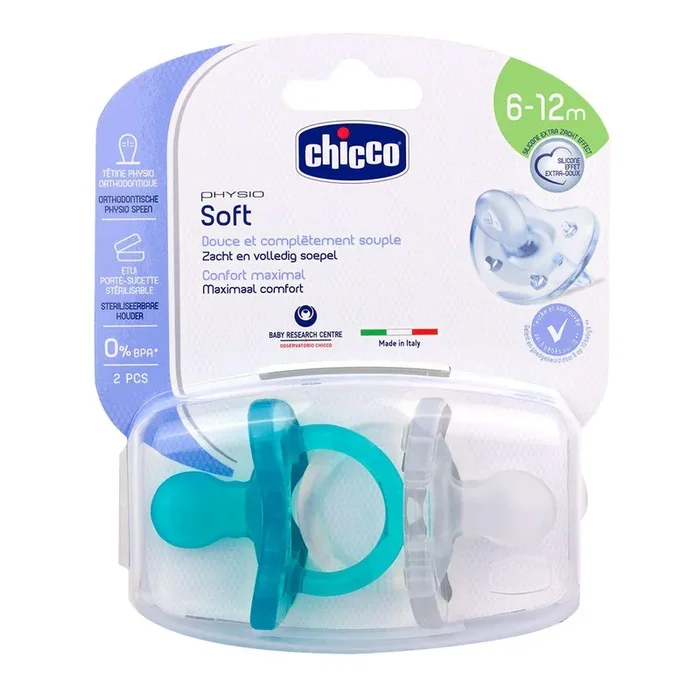 2 sucettes silicone physio Soft garçon 6-12 mois