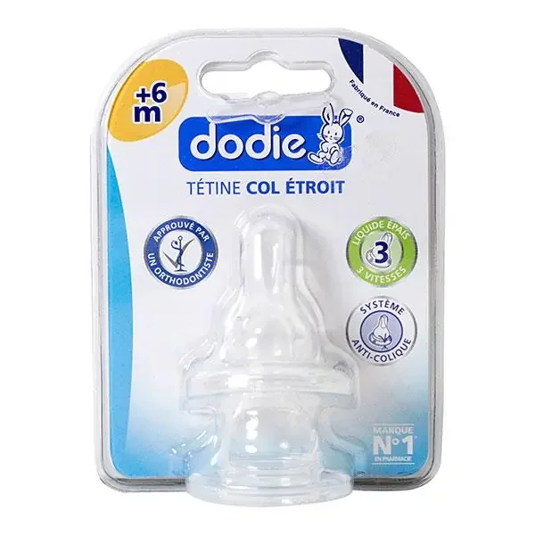 2 tétines col étroit 2 débits liquide épais +6 mois silicone