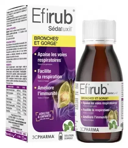 3C Pharma Efirub Sirop Bronches et Gorge Dès 36 Mois 125 ml