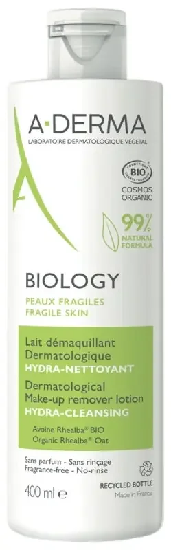 A-Derma Biology Lait Démaquillant Dermatologique Hydra Nettoyant Bio 400 ml