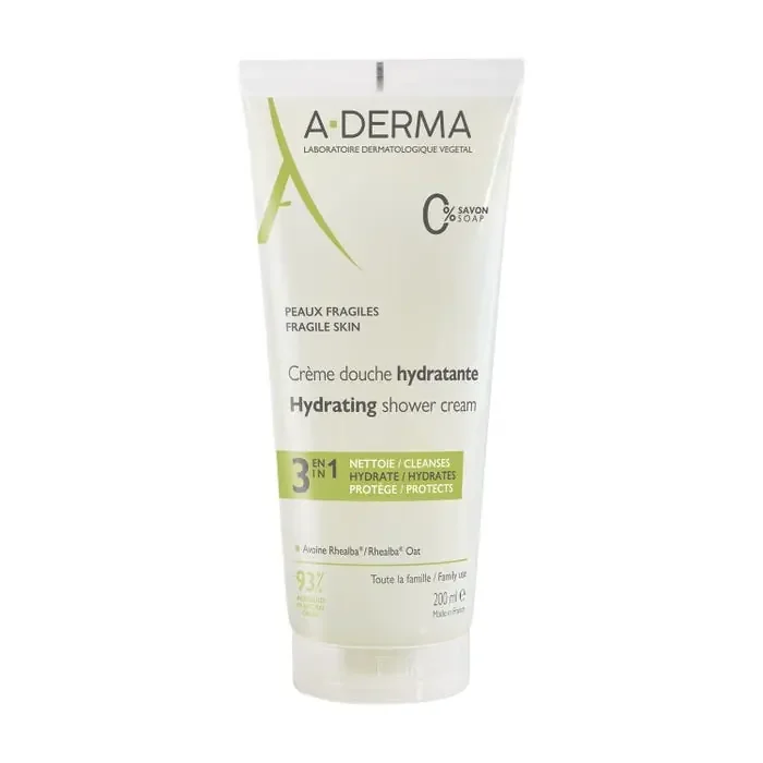 A-Derma Crème Douche Hydratante 3 en 1 – Visage, Corps et Cheveux – Peaux Fragiles, 200ml