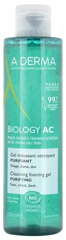 A-Derma Gel Moussant Nettoyant Purifiant Biology Ac 200 ml