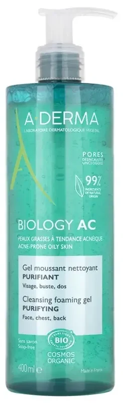 A-Derma Gel Moussant Nettoyant Purifiant Biology Ac 400 ml