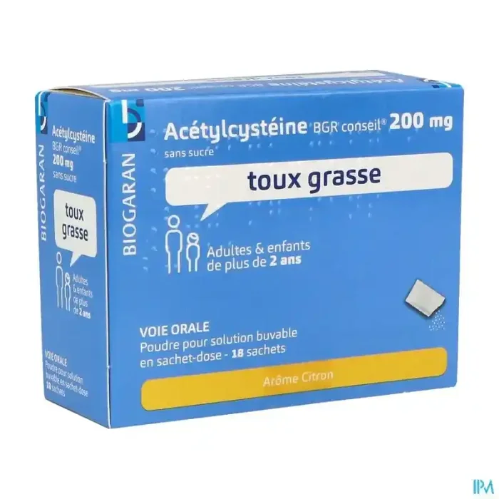 Acetylcysteine bgr conseil 200mg sans sucre poudre pour solution buvable sachet 18