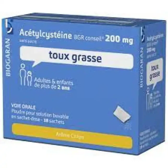 Acetylcysteine Biogaran 200mg Sans Sucre -18 sachets