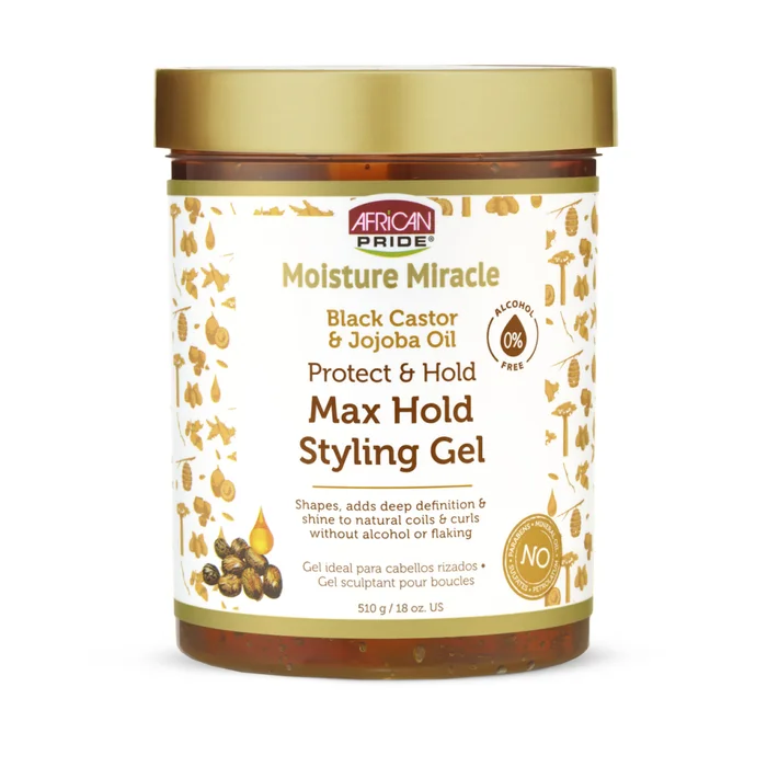 African Pride Gel Coiffant Tenue Maximale à l’Huile de Ricin Noir et de Jojoba 18OZ