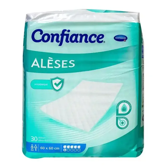 Alèses Confiance 60 x 60cm – Absorption 6 gouttes – 30 alèses