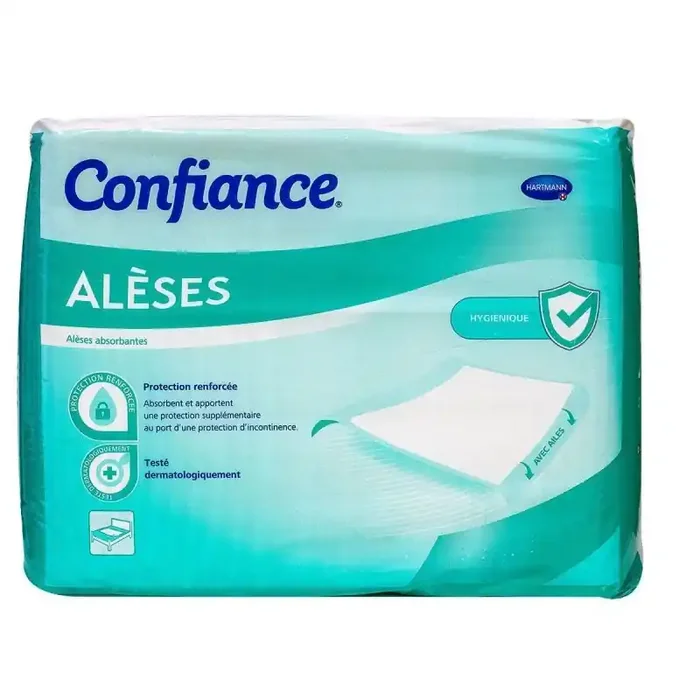 Alèses Confiance 60x90cm avec ailes – Absorption 7 gouttes – 30 alèses