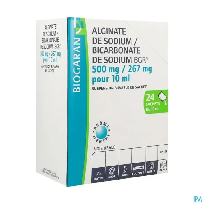 Alginate de sodium bicarbonate de sodium bgr suspension buvable 10ml sachet 24