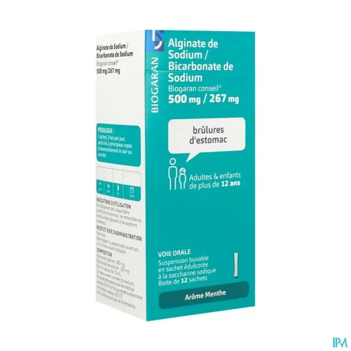 Alginate de sodium bicarbonate de sodium biogaran conseil suspension buvable 10ml sachet 12