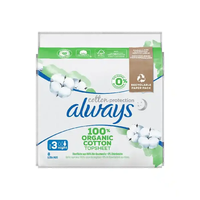 Always Cotton Protection Night serviettes avec ailettes taille 3