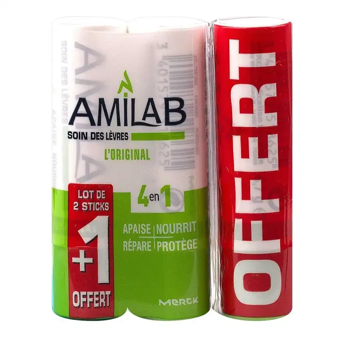 Amilab soin lèvres 3×4,7g (avec 1 stick offert)