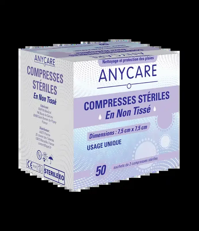 Anycare Compresses non tissé stérile 7.5×7.5cm Boite de 50