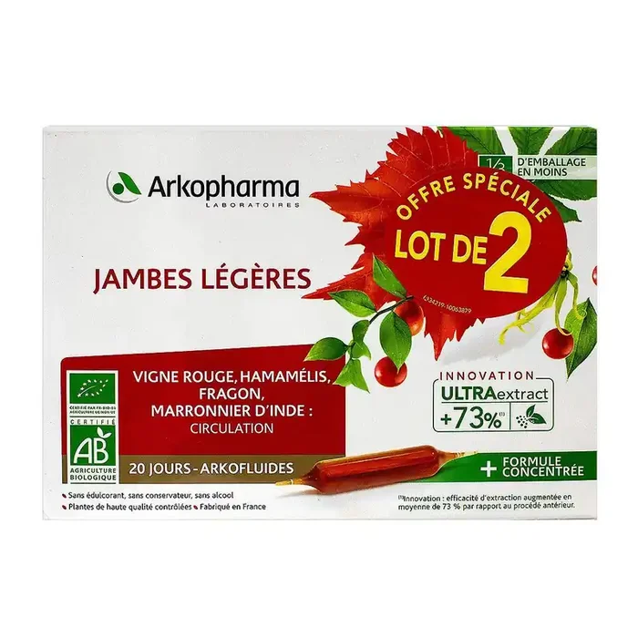 Arkofluides bio jambes légères 2×20 ampoules