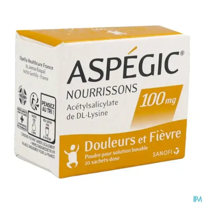 Aspegic nourrisson 100mg poudre pour solution buvable sachet 20