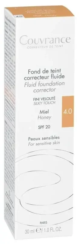 Avène Couvrance Eau Thermale – – Fond de Teint Correcteur Unifiant Fluide Naturel N°2.0 – Peaux Claires 30 ml – Teinte 4.0 Miel