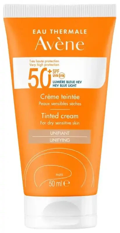 Avène Eau Thermale – Solaire – Crème 50+ Uvb Uva Lumière Bleue Hev Peaux Sensibles Sèches Teintée 50 ml