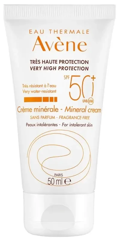 Avène Eau Thermale Solaire Crème Minérale Peaux Intolérantes SPF50+ 50 ml