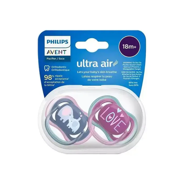 Avent Ultra Air 2 sucettes orthodontique 18 mois et + elephants et Love