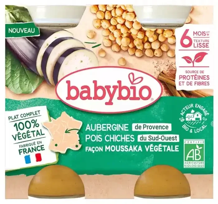 Babybio Moussaka Végétale – Aubergines Pois Chiches Tomates 400 g
