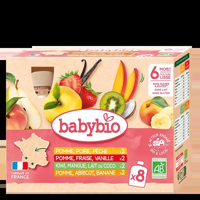 Babybio Pack 8 gourdes multiparfums 6mois+