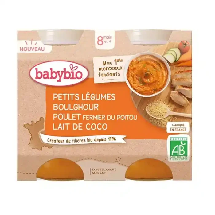 Babybio petits légumes boulghour poulet fermier lait de coco Bio 2x200g