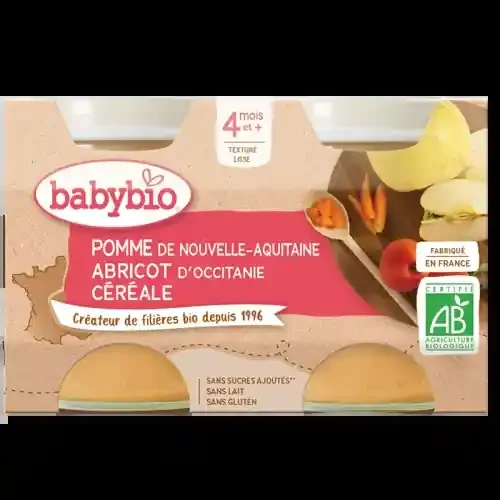BABYBIO PETITS POTS FRUITS + 4 Mois Pomme Abricot Céréales – 2x130g