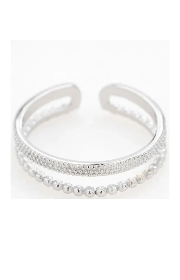 Bague 2 rangs – Acier inoxydable & rhodium