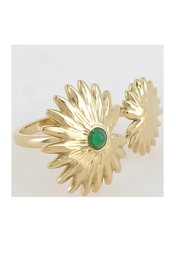 Bague – Acier inoxydable doré & agate verte