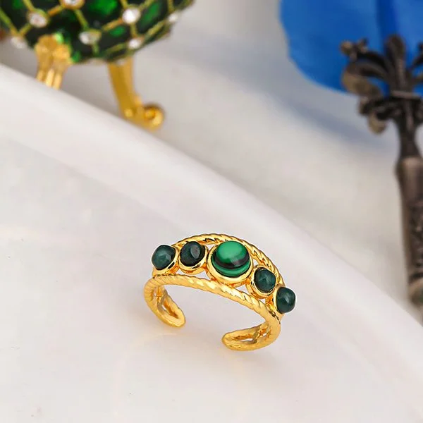 Bague – Laiton plaqué or & malahite