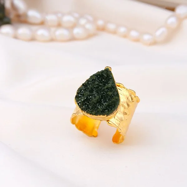 Bague – Laiton plaqué or & quartz