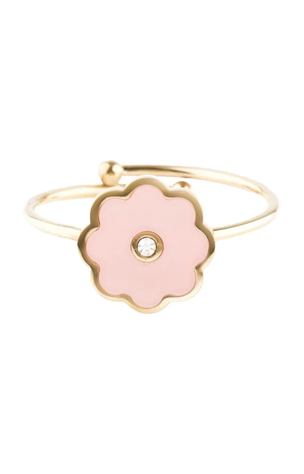 Bague ajustable – Acier inoxydable & cristal – Doré & rose