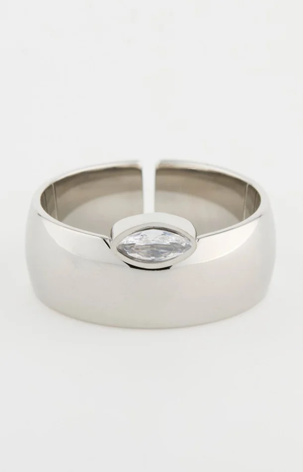 Bague ajustable – Acier inoxydable & zirconiums – Argenté