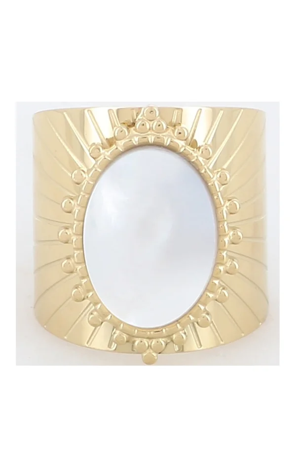 Bague ajustable – Acier inoxydable doré & nacre doré blanc