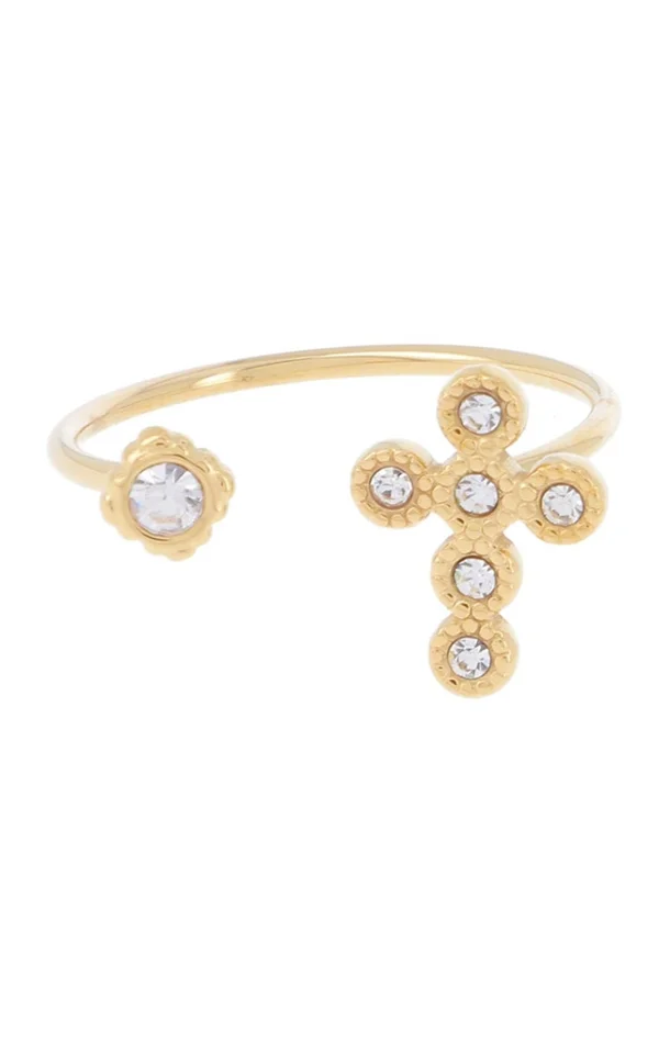 Bague ajustable – Acier inoxydable doré & strass blanc