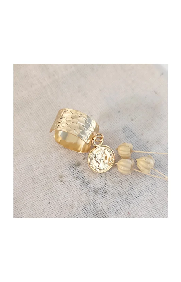 Bague ajustable avec pendentif pièce – Laiton plaqué or
