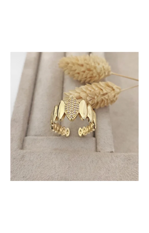 Bague ajustable dorée à l’or fin – Zircons