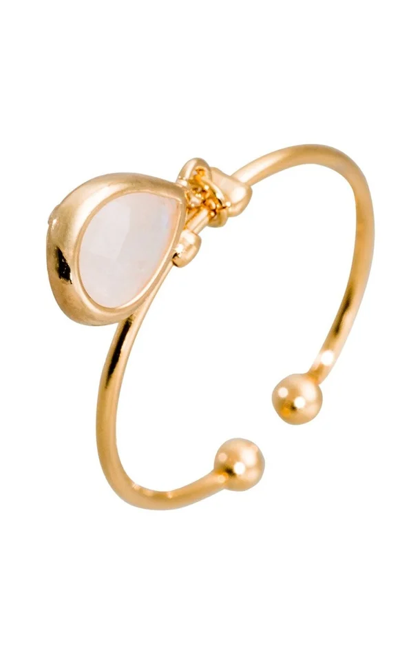 Bague ajustable Louise – Laiton doré & quartz rose