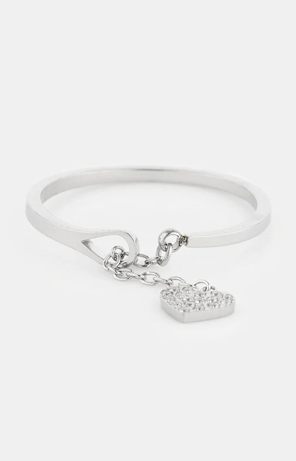 Bague charms en cœur ajustable – Acier inoxydable & zirconiums – Argenté