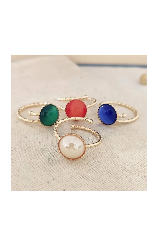 Bague fine ajustable – Laiton plaqué or & pierre synthétique
