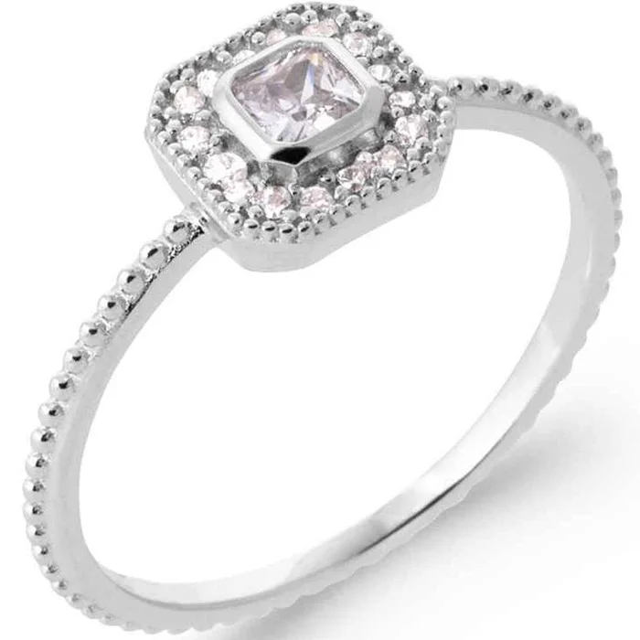 Bague solitaire – Argent 925/1000 rhodié & oxyde de zirconium