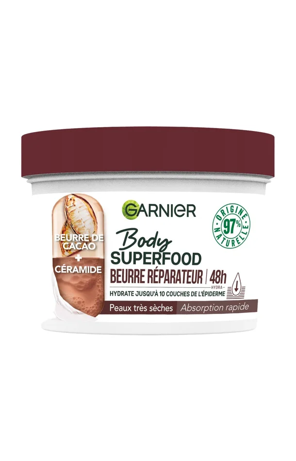Beurre corporel réparateur – Superfood – Beurre de cacao & céramides – Peaux très sèches – 380 ml