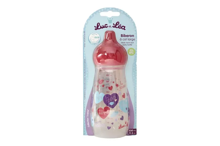 Biberon col large « j‘aime » 330ml (débit rapide +6 mois)