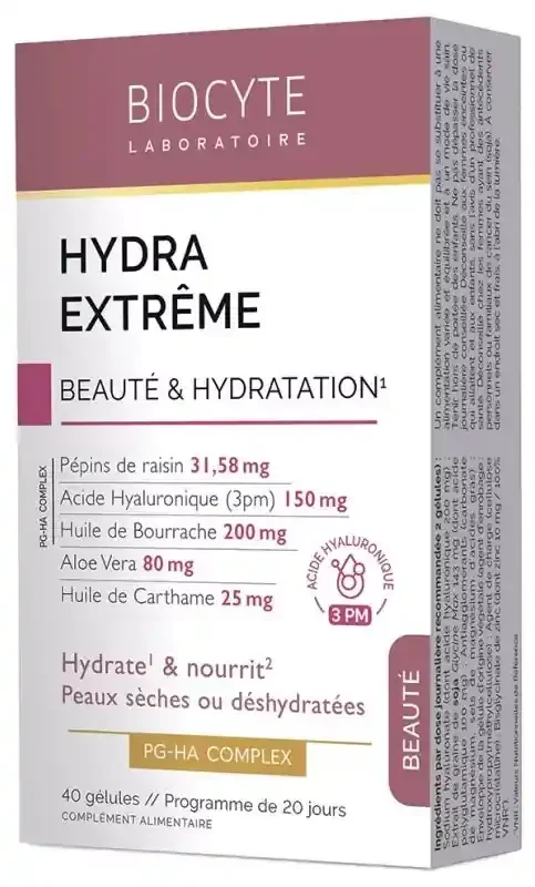 Biocyte Hydra Extrême Beauté & Hydratation Peaux Sèches ou Déshydratées 40 Gélules