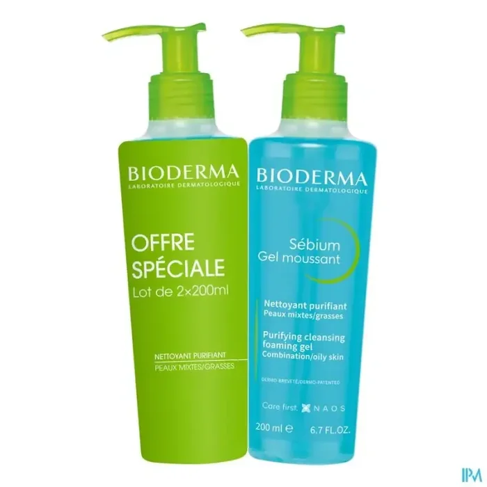 Bioderma sebium gel moussant nettoyant purifiant 200ml x2