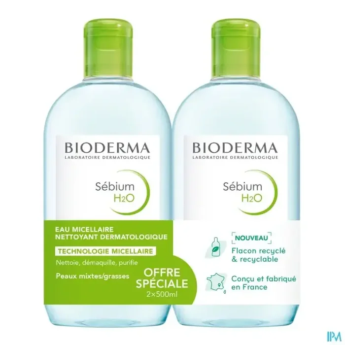 Bioderma sebium h2o solution micellaire sans savon 500ml x2