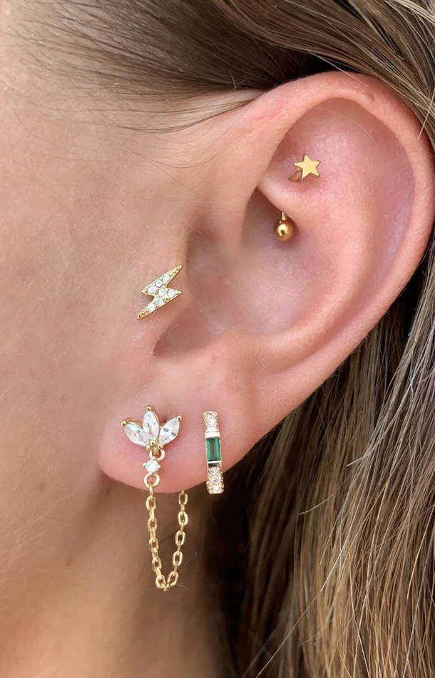 Boucle d’oreille créole – Green Sparkly Hoop – Laiton plaqué argent 10 microns