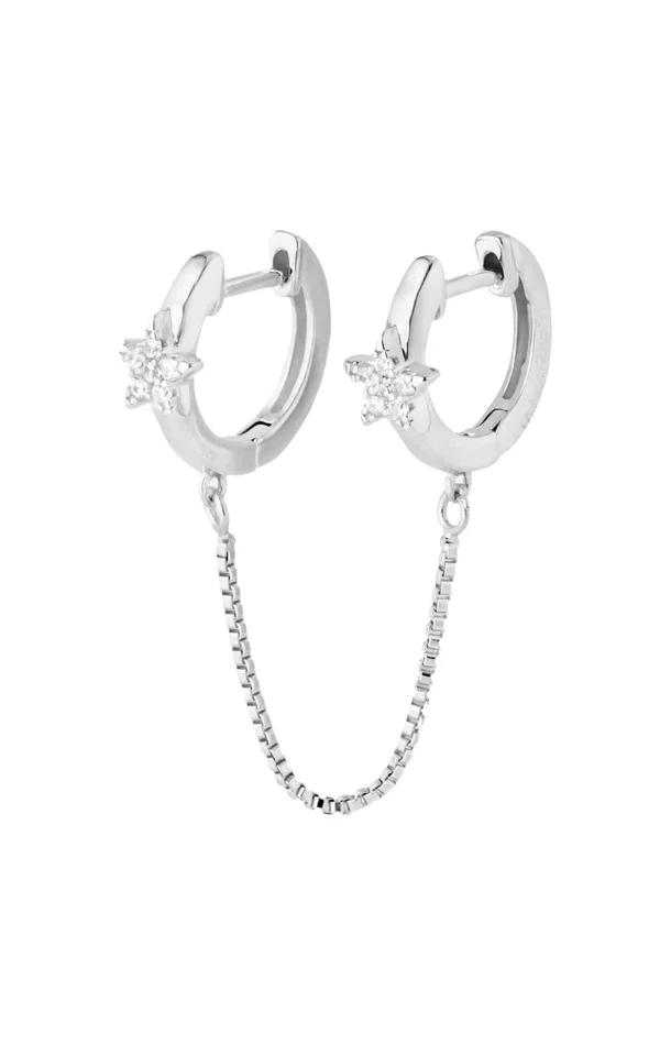 Boucle d’oreille double – 22:22 – Laiton plaqué argent 10 microns